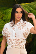 Blusa Larga Manga Corta DF02680 para mujer dyaboo  crudo