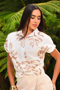 Blusa Larga Manga Corta DF02680 para mujer dyaboo  crudo