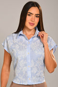 Blusa Larga Manga Corta DF02688 para mujer dyaboo azul celeste