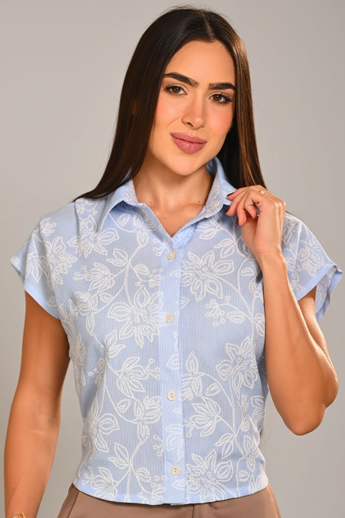 Blusa Larga Manga Corta DF02688 para mujer dyaboo azul celeste