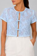 Blusa Larga Manga Corta DF02740 para mujer dyaboo azul