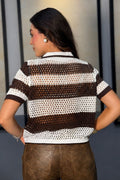 Blusa Larga Manga Corta TF02609 para mujer dyaboo cafe/crudo