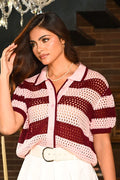 Blusa Larga Manga Corta TF02609 para mujer dyaboo vinotinto