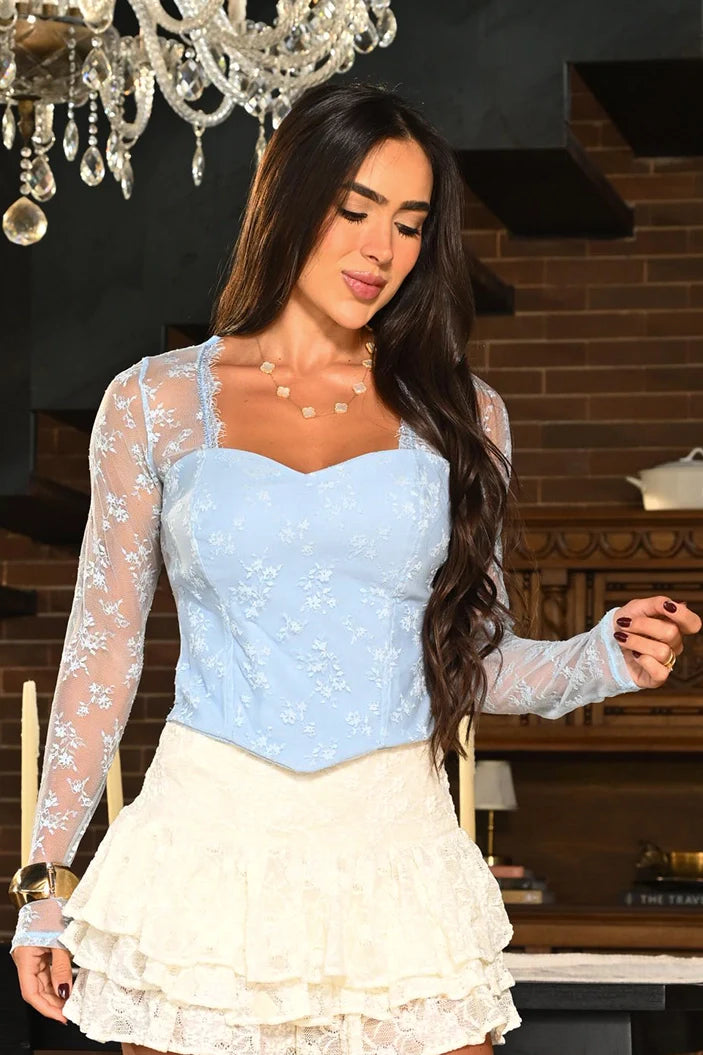 Blusa Larga Manga Larga DF02553 Para mujer dyaboo azul