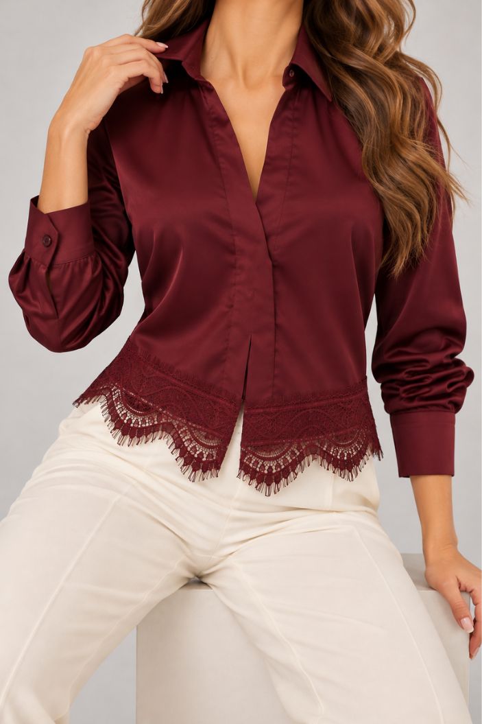 Blusa Larga Manga Larga DF02813 para mujer dyaboo vinontinto
