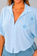 Blusa Larga Manga Larga Plus DP02184 para mujer dyaboo azul