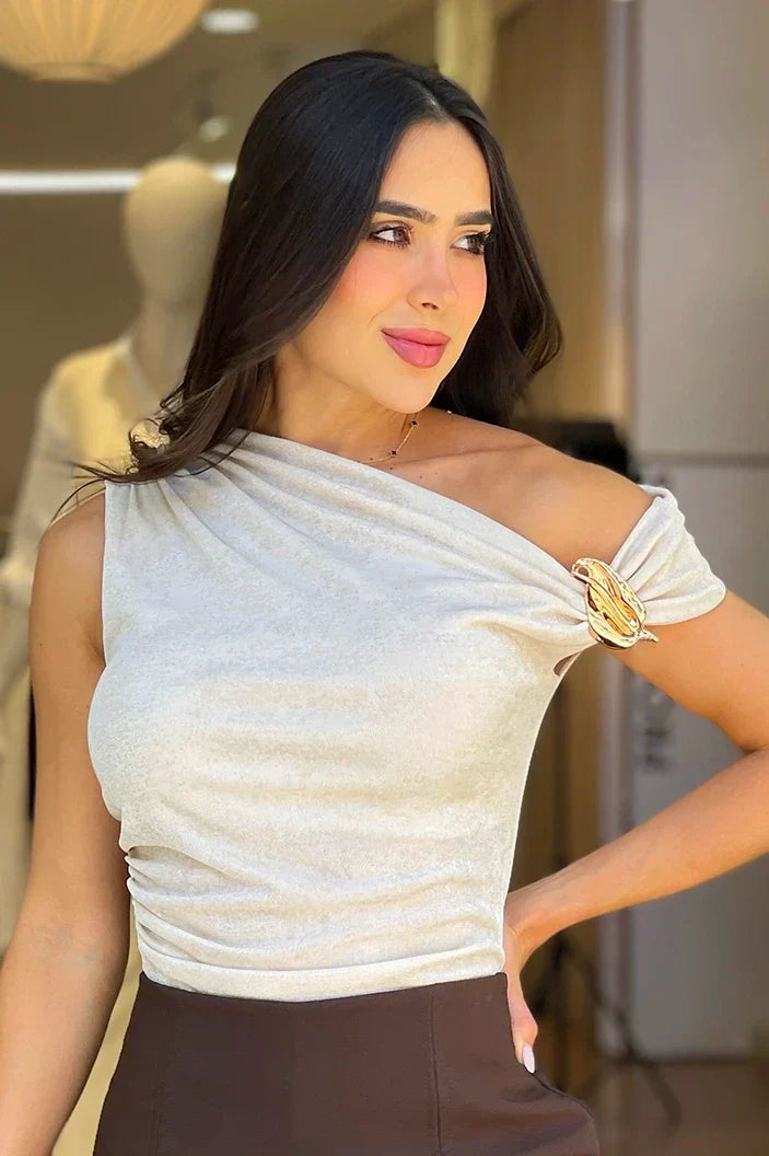 Blusa Larga Solo Hombro DF02472 para mujer dyaboo plata