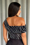 Blusa Larga Solo Hombro DF02482 malla poliéster spandex para mujer dyaboo negro