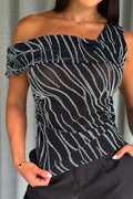 Blusa Larga Solo Hombro DF02482 malla poliéster spandex para mujer dyaboo negro