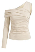 Blusa Larga Solo Hombro DF02538 para mujer dyaboo beige