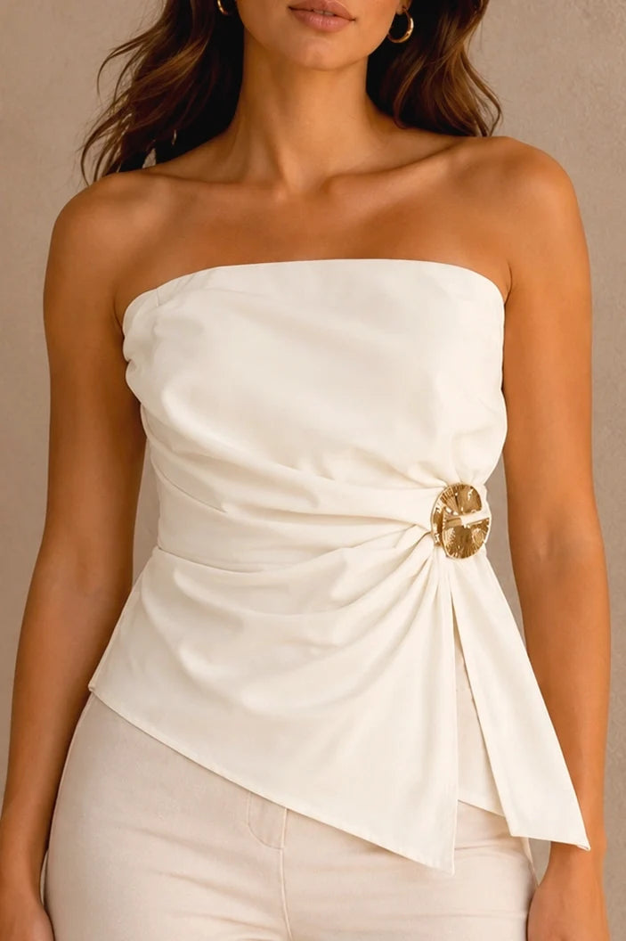 Blusa Larga Strapless DF02647 para mujer dyaboo crudo/blanco