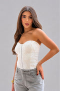 Blusa Larga Strapless DF02752 para mujer dyaboo crudo/blanco