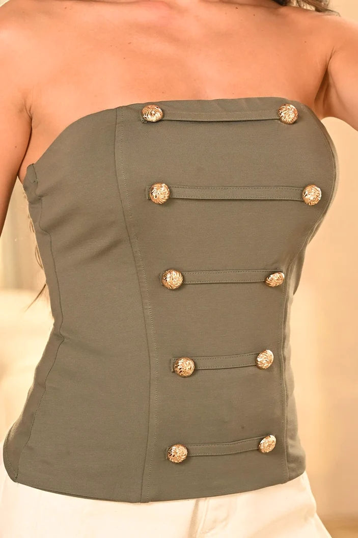 Blusa Larga Strapless DF02831 | Napoleón para mujuer dyaboo verde oliva