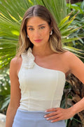 Blusa Larga asimetrica solo hombro para mujer dyaboo DF02212 crudo blanco