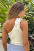 Blusa Larga asimetrica solo hombro para mujer dyaboo DF02212 crudo blanco