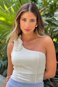 Blusa Larga asimetrica solo hombro para mujer dyaboo DF02212 crudo blanco