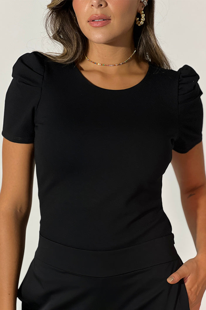 Blusa Manga Corta en globo para mujer dyaboo 1102017 Negro 6
