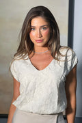 Blusa Manga corta en lino para mujer dyaboo DF02226 beige