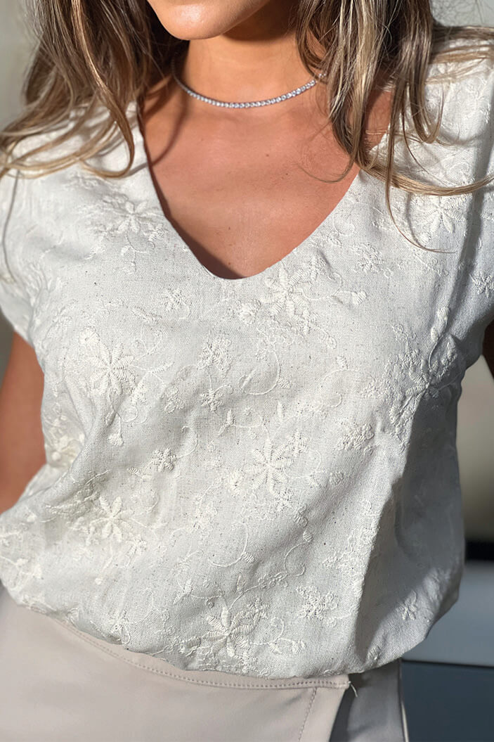 Blusa Manga corta en lino para mujer dyaboo DF02226 beige