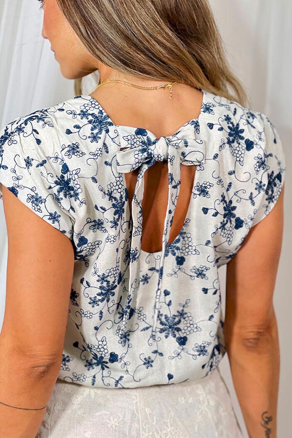 Blusa Manga corta grabados lino para mujer dyaboo DF02226 beige azul