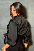 Blusa Manga larga satin DF01467 para mujer dyaboo negro