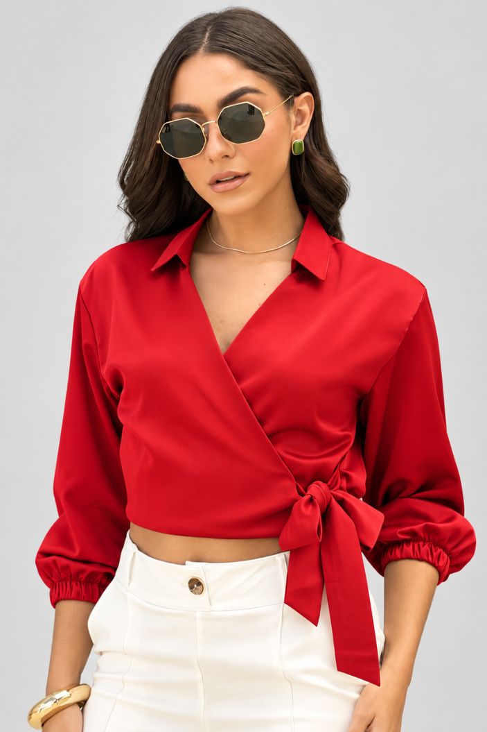 Blusa Manga larga satin DF01467 para mujer dyaboo rojo medio