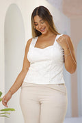 Blusa Pluss DP02107 silueta ajustada para mujer. Elaborada en poliéster con grabado en tejido. dyaboo crudo 1