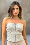 Blusa Strapless DF01648 encaje con cierre para mujer dyaboo crudo