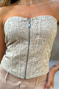 Blusa Strapless DF01648 encaje con cierre para mujer dyaboo crudo 3