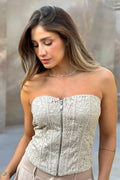 Blusa Strapless DF01648 encaje con cierre para mujer dyaboo crudo 4