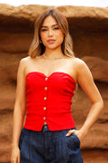 Blusa Strapless DF02384 con botones dorados para mujer dyaboo rojo
