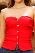 Blusa Strapless DF02384 con botones dorados para mujer dyaboo rojo