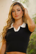 Blusa TF02312 para mujer ajustada de manga corta en tejido de punto canalé dyaboo color negro 1