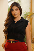 Blusa TF02343 para mujer sin mangas en tejido acanalado de punto abierto dyaboo color negro 3