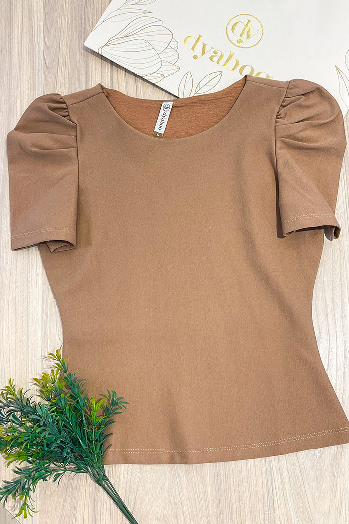 Blusa basica  Manga Corta 1102017 silueta ajustada para mujer dyaboo  caqui 9
