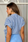 Blusa corta DF01477 rayas lino azul dyaboo
