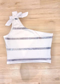 Blusa corta asimetrica solo hombro plata DF01461