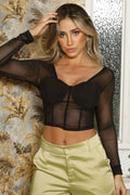 Blusa corta mallatex transparente para mujer dyaboo DF02130 negra