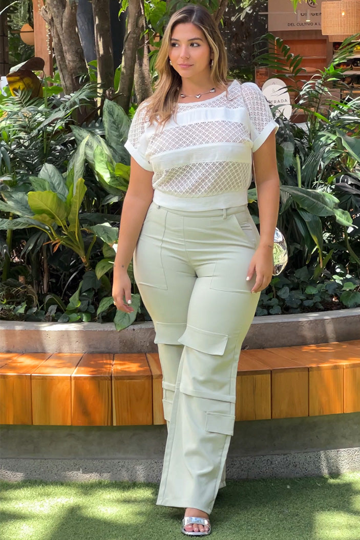 Blusa corta manga corta DF02232 dyaboo crudo blanco