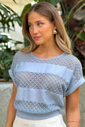 Blusa corta manga corta para mujer DF02232 dyaboo azul 