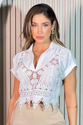 Blusa corta manga corta tejido DF01522 dyaboo crudo blanco