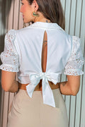 Blusa corta manga ojalillo DF01512 dyaboo crudo blanco