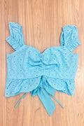 Blusa corta ojalillo para mujer dyaboo DF01503 azul celeste