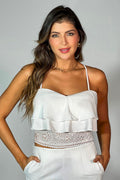 Blusa corta ojalillo para mujer dyaboo DF01547 blanca