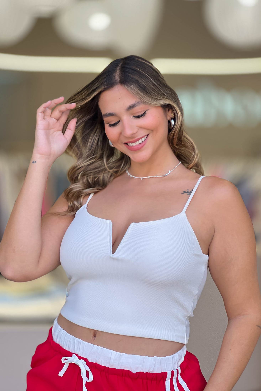 Blusa corta tiras para mujer dyaboo blanca cruda 1101079