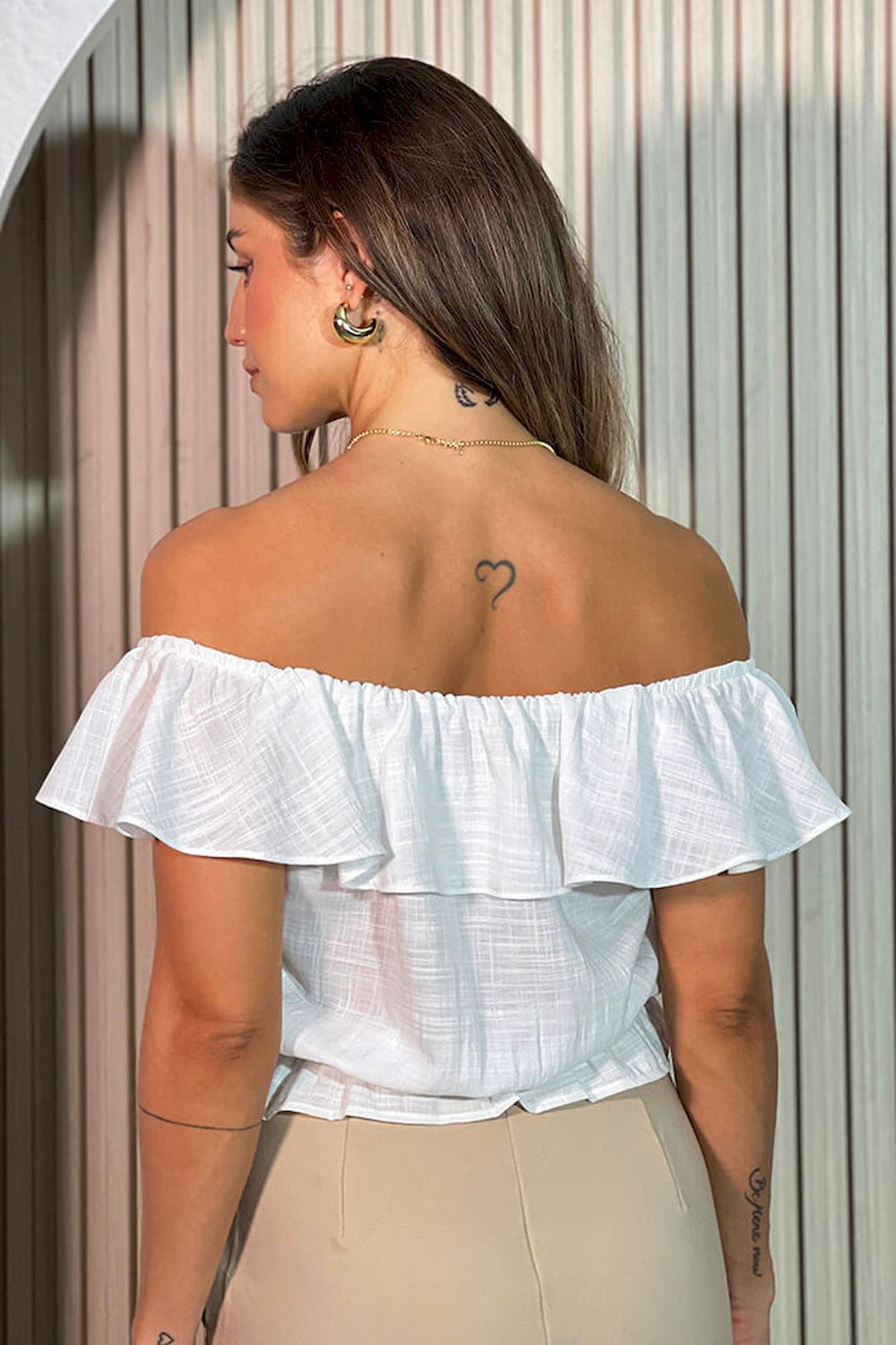 Blusa cuello bandeja lino para mujer DF015291 crudo blanco