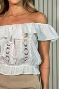 Blusa cuello bandeja lino para mujer DF015291 crudo blanco