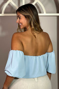 Blusa cuello bandeja plus talla grande azul dyaboo DP01014