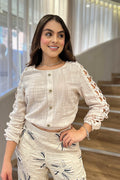 Blusa  de textura ligera Df02346 para mujer color  beige