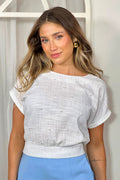 Blusa en lino para mujer dyaboo DF01468 cruda blanca